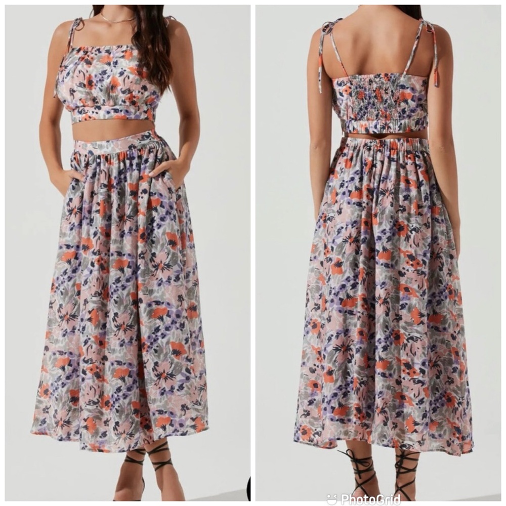 New ASTR Terra Bella Floral Print Maxi Midi Skirt Size Small Full Flowy Boho